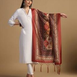 Women Kalamkari Digital Print Dupatta with Fringed Border-11