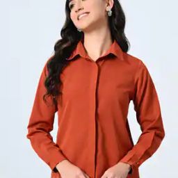 Women Regular Fit Shirt with Spread Collar-image-5