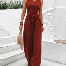 Women Front-Knot V-Neck Jumpsuit-picture-15
