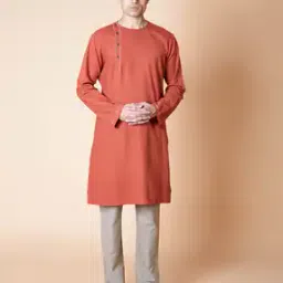 Round-Neck Long Kurta with Button-Detail-image-0