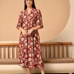 Women Floral Print Fit & Flare Dress-image-19