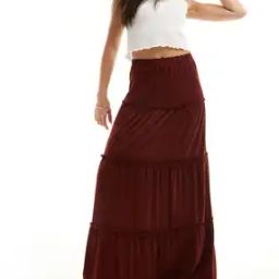 Women Tiered Maxi Skirt with Elasticated Waist-image-1