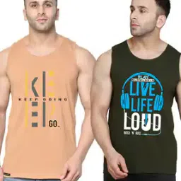 Men Pack of 2 Typographic Print Sleeveless Vests-image-79