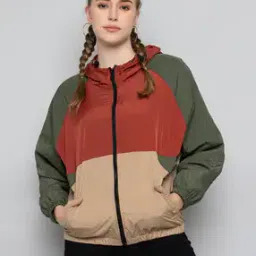 Women Colourbock Zip-Front Hooded Jacket-image-33