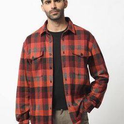 Men Checked Button-Down Shacket with Buttoned Flap Pockets-46