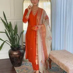18india Women Embroidered Straight Kurta Set with Dupatta -picture-2