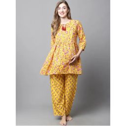 Secret Wish Yellow & Red Cotton Floral Maternity Night Suit (Set of 2)-picture-25