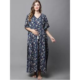 Secret Wish Navy Blue Floral Maternity Kaftan-picture-28