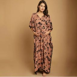 Secret Wish Brown Floral Rayon Maternity Kaftan-picture-47