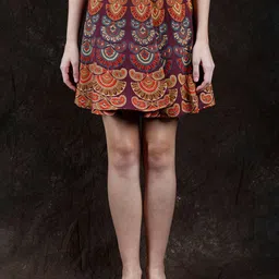 Exotic India Ethnic Printed Pure Cotton Wrap-Around Flared Mini skirt-image-43