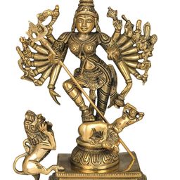 Exotic India Gold-Toned Religious Brass Mahishasur Mardini Mother Goddess Durga Showpiece-image-47