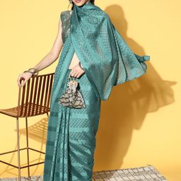 Mitera Teal Poly Georgette Saree-image-24