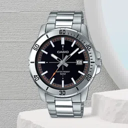 CASIO Enticer Men Black  Silver-Toned Analogue Watch A1734 MTP-VD01D-1E2VUDF-13