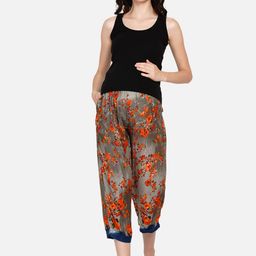 SIDE KNOT Women Floral Printed Straight Fit Easy Wash Maternity Trousers-picture-10