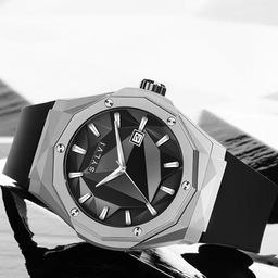 Sylvi Men Black Dial & Black Leather Straps Analogue Watch IM-HU-SILVER-BlACK-Silver-image-11
