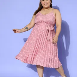 Berrylush Curve Polka Dot Print Fit & Flare Midi Dress-image-45