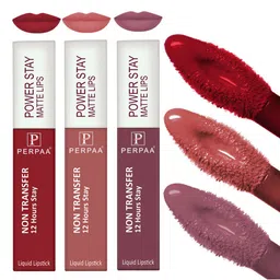 PERPAA Set of 3 Power Stay Non-Transfer & Long-Lasting Velvet Matte Liquid Lipstick 5 g-Mauve 23 - Nude 21 - Red 22-7
