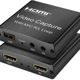 RuhZa 4k HDMI Video Capture with Mic R/L Loop HDMI to USB 2.0 Video Capture Board Game Record Live Streaming Broadcast Loop Output Compatible with PS4 Game Recording Device image 1