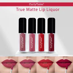 CurlyTales True Matte Set Of 4 Liquid Lipstick 4ml Each - Nude, Peach, Red, Maroon-9