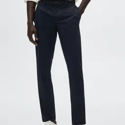 MANGO MAN Men Navy Blue Regular Woven Trousers-image-86