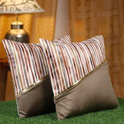 HOSTA HOMES Brown 2 Pieces Striped Velvet Square Cushion Covers-image-70