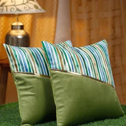 HOSTA HOMES Green & Blue 2 Pieces Striped Velvet Square Cushion Covers-image-27