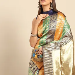 Anouk Multicoloured Ethnic Motifs Silk Blend Dharmavaram Saree-picture-52
