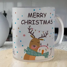 Indigifts White & Green Text or Slogans Printed Matte Christmas Glass Mug - 325ML-30