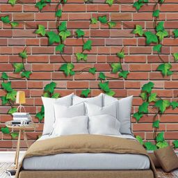 Jaamso Royals Red & Green Leef Printed Peel & Stick Wallpaper-image-82