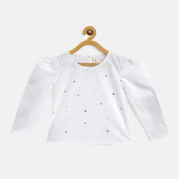 SCOUP White Cotton Geometric Embroidered Poplin Top-image-2