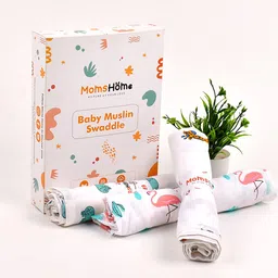 Moms Home Infants Pack Of 3 Conversational Printed Organic Cotton Muslin Swaddles-49