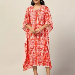 Moda Rapido Women Tie and Dye Print Tie-Up Neck Kimono Sleeve Chiffon Kaftan Maxi Dress-image-27