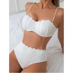 WomanLikeU White Textured Bikini Top and Bottom (Set of 2)-picture-4