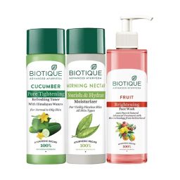 Biotique Fruit Brighting Face Wash, Cucumber Toner & Morning Necter Moisturizer CTM Combo-picture-39