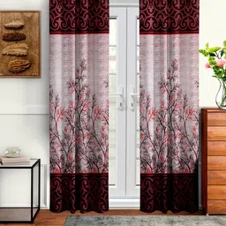 Cortina Maroon & Red 2 Pcs Floral Long Door Curtains-14