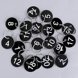 srg infotech Number Key Chain,20 Pack 35mm Round Key Number Tags Number Key Ring ID Tags Numbers 1-20 for Dormitory Keys House Lockers -Black image 4