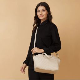Caprese Women Beige Lucya Satchel with Detachable Strap (M)-picture-25