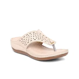 EVERLY Women Pink Textured Open Toe Flats with Laser Cuts-15