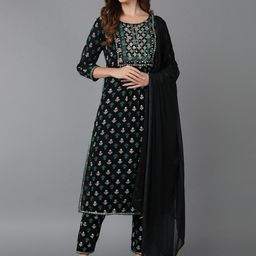 KALINI Ethnic Motifs Sequinned Embroidered Regular Kurta With Trousers & Dupatta-picture-18