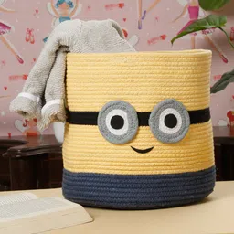 HOSTA HOMES Yellow & Blue Cartoon Character Textured Pure Cotton Foldable Laundry Bag-56