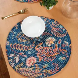 HOSTA HOMES Blue & Red Floral Printed Textured Cotton Table Placemats-40