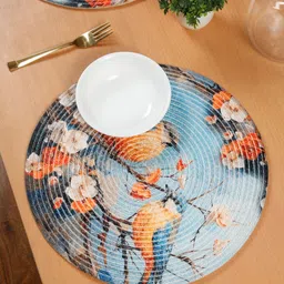 HOSTA HOMES 4- Pcs Blue & Orange Colored Round Table Placemats-30