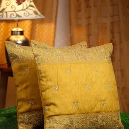 HOSTA HOMES Yellow & Gold-Toned 2 Pieces Ethnic Motifs Square Cushion Covers-picture-12