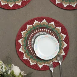 HOSTA HOMES Green & Red Set of 6 Printed Round Table Placemats-9