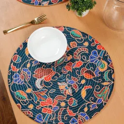 HOSTA HOMES 6- Pcs Navy Blue & Orange- Colored Round Table Placemats-22
