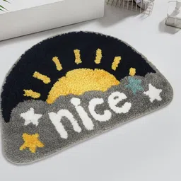 HOSTA HOMES Black & Yellow Printed Anti-Skid Cotton Fur Bath Rug-image-98