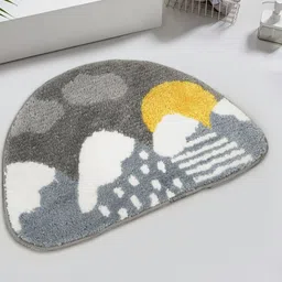 HOSTA HOMES Yellow & Grey Printed Water Absorbant Anti-Skid Cotton Fur Bath Rug-image-22