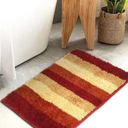 HOSTA HOMES Red & Beige Anti-Skid Cotton Bath Rug-6
