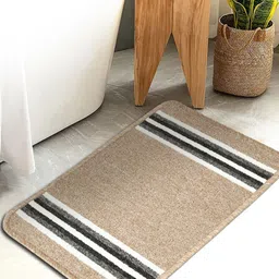 HOSTA HOMES Beige & White Striped Anti-Skid Cotton Fur Bath Rug-image-31