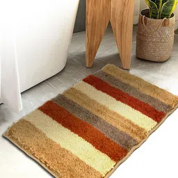 HOSTA HOMES Brown & Beige 280 GSM Anti-Skid Cotton Bath Rug-7